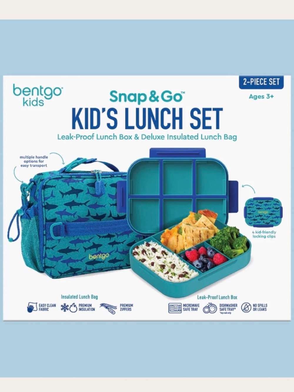 🦈Bentgo Kids Snap & Go 2-Piece Lunch Set - Sharks🦈